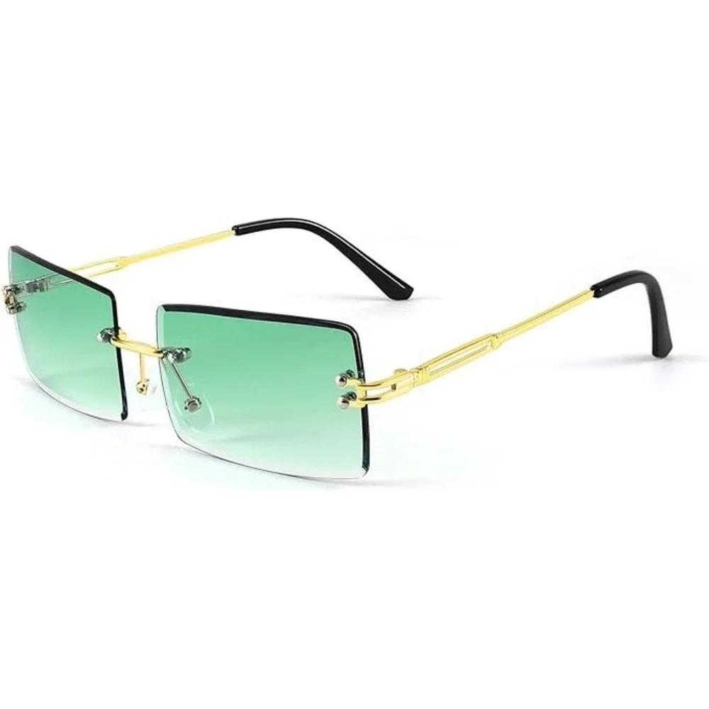 Green Lens Sunglasses for Women Men Trendy Frameless Shades‎ Festival Hippie New